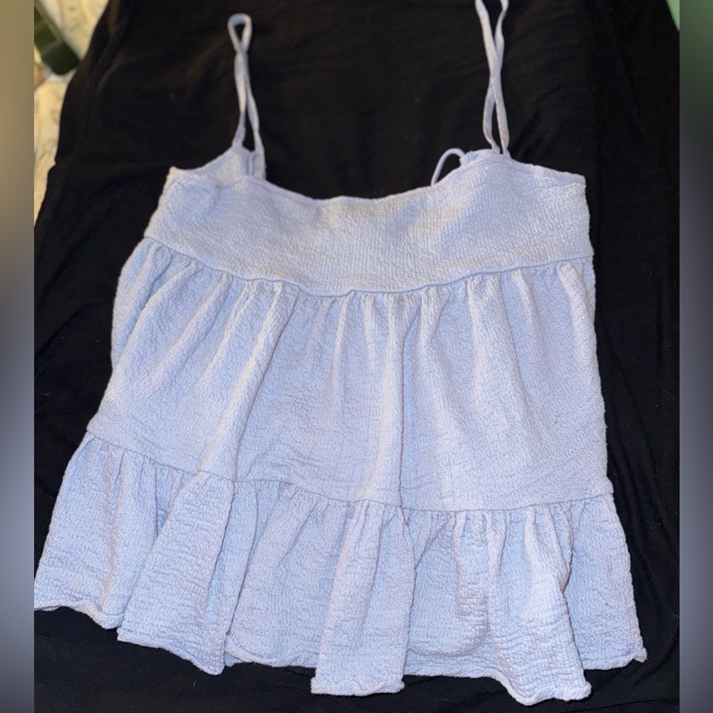 Light Blue Ribbed Babydoll Ruffle Tank Top - Picture 2 of 6